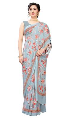 Multicolor Digital Print Weightless Georgette Saree with Blouse Piece 3