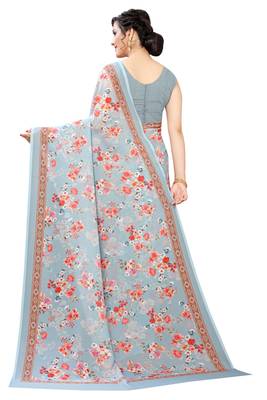 Multicolor Digital Print Weightless Georgette Saree with Blouse Piece 4