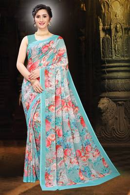 Multicolor Digital Print Weightless Georgette Saree with Blouse Piece 1