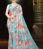 Multicolor Digital Print Weightless Georgette Saree with Blouse Piece