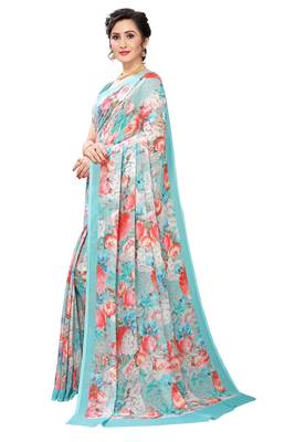 Multicolor Digital Print Weightless Georgette Saree with Blouse Piece 2