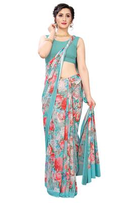 Multicolor Digital Print Weightless Georgette Saree with Blouse Piece 3