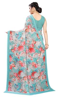 Multicolor Digital Print Weightless Georgette Saree with Blouse Piece 4