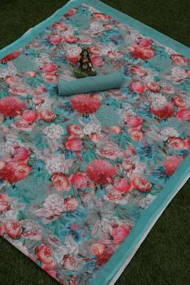 Multicolor Digital Print Weightless Georgette Saree with Blouse Piece 5