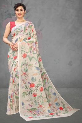 Multicolor Digital Print Weightless Georgette Saree with Blouse Piece 1