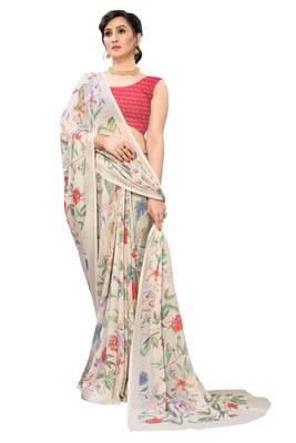 Multicolor Digital Print Weightless Georgette Saree with Blouse Piece 3