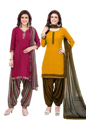 Synthetic Printed Unstitched Dress Material Combo 1