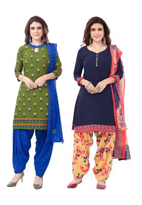 Synthetic Printed Unstitched Dress Material Combo 1