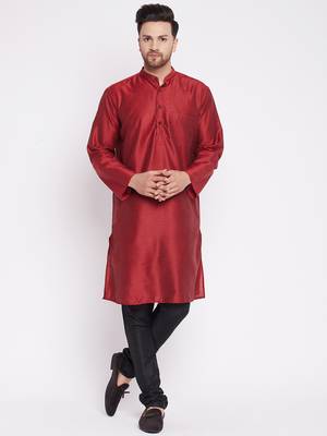 Maroon plain dupion men-kurtas 1