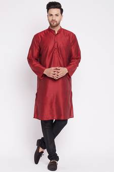 Maroon plain dupion men-kurtas
