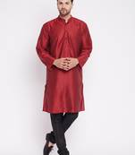 Maroon plain dupion men-kurtas