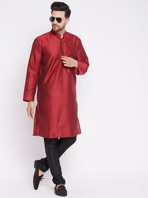Maroon plain dupion men-kurtas 2