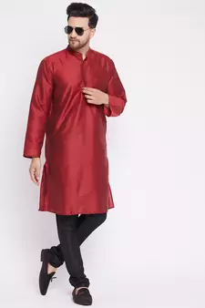 Maroon plain dupion men-kurtas