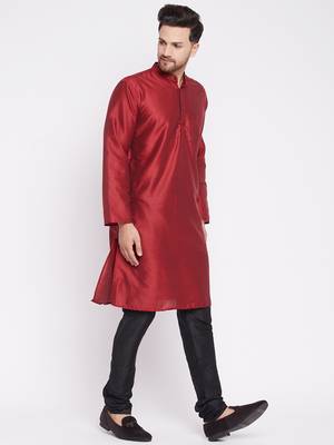 Maroon plain dupion men-kurtas 3