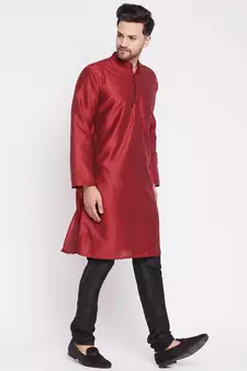 Maroon plain dupion men-kurtas