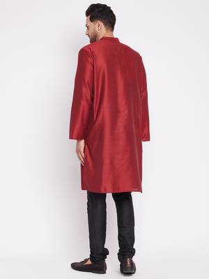 Maroon plain dupion men-kurtas 4