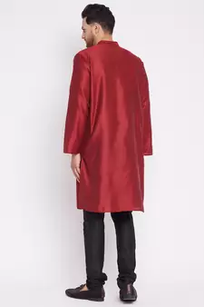 Maroon plain dupion men-kurtas