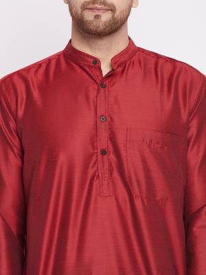 Maroon plain dupion men-kurtas 5