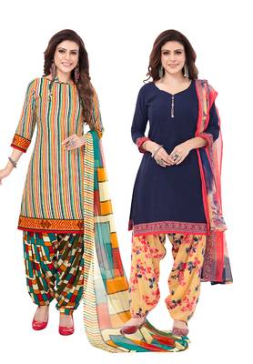 Synthetic Printed Unstitched Dress Material Combo 1