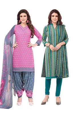 Synthetic Printed Unstitched Dress Material Combo 1