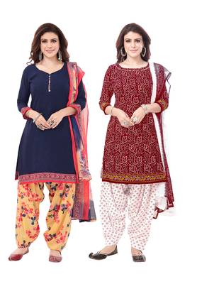 Synthetic Printed Unstitched Dress Material Combo 1