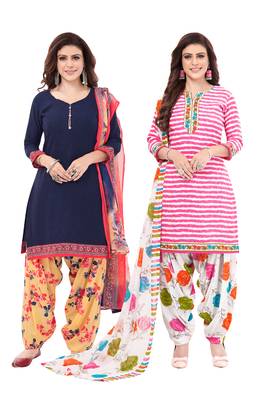 Synthetic Printed Unstitched Dress Material Combo 1