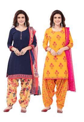 Synthetic Printed Unstitched Dress Material Combo 1