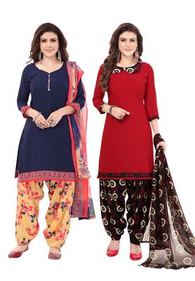 Synthetic Printed Unstitched Dress Material Combo 1