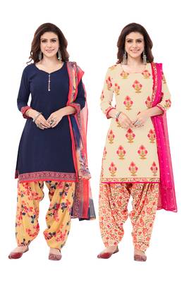 Synthetic Printed Unstitched Dress Material Combo 1