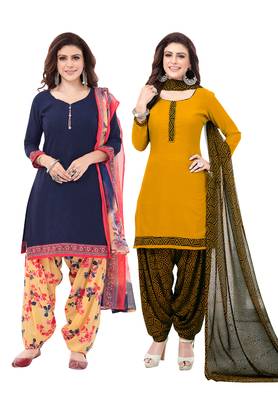 Synthetic Printed Unstitched Dress Material Combo 1