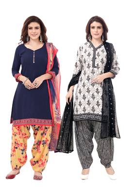 Synthetic Printed Unstitched Dress Material Combo 1
