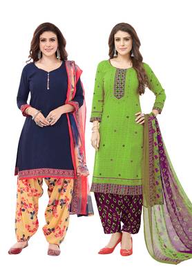Synthetic Printed Unstitched Dress Material Combo 1
