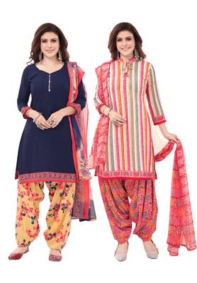 Synthetic Printed Unstitched Dress Material Combo 1