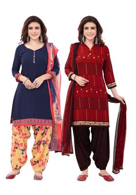 Synthetic Printed Unstitched Dress Material Combo 1
