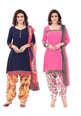 Synthetic Printed Unstitched Dress Material Combo 1