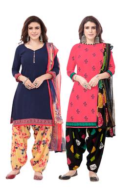 Synthetic Printed Unstitched Dress Material Combo 1