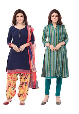 Synthetic Printed Unstitched Dress Material Combo 1