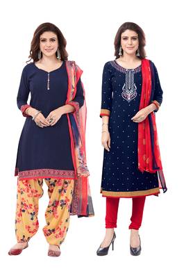 Synthetic Printed Unstitched Dress Material Combo 1