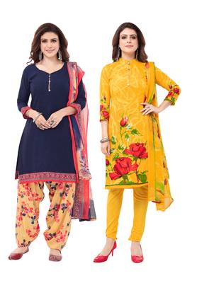 Synthetic Printed Unstitched Dress Material Combo 1