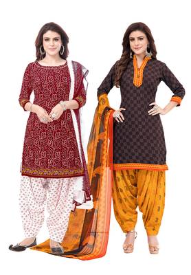 Synthetic Printed Unstitched Dress Material Combo 1