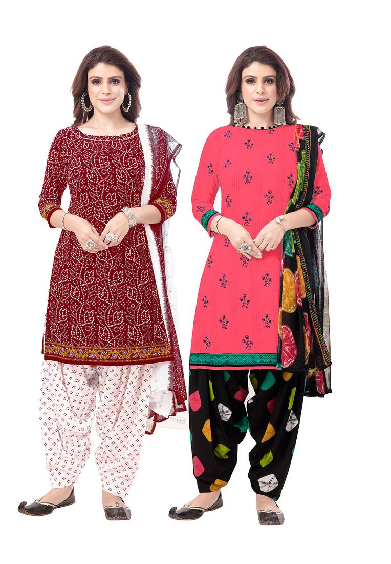 Synthetic Printed Unstitched Dress Material Combo Om Clothing 3702061