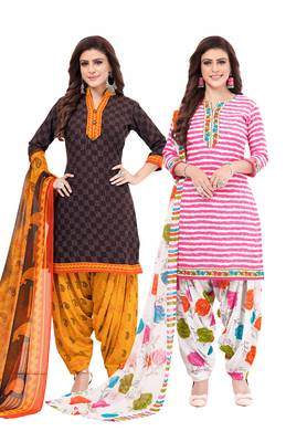 Synthetic Printed Unstitched Dress Material Combo 1