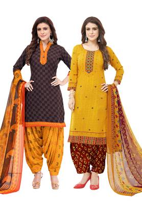Synthetic Printed Unstitched Dress Material Combo 1