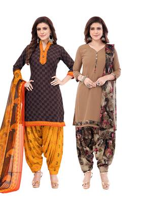 Synthetic Printed Unstitched Dress Material Combo 1