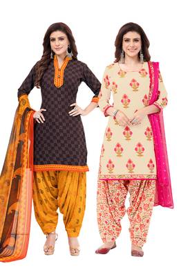 Synthetic Printed Unstitched Dress Material Combo 1