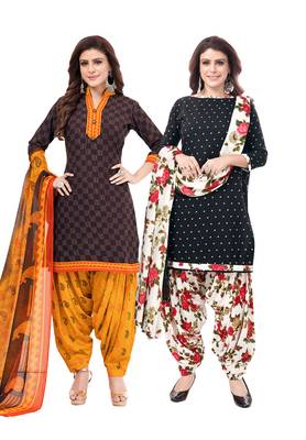 Synthetic Printed Unstitched Dress Material Combo 1