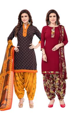 Synthetic Printed Unstitched Dress Material Combo 1