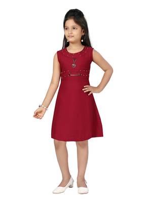 Maroon plain cotton kids-frocks 1