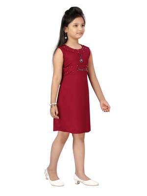 Maroon plain cotton kids-frocks 2