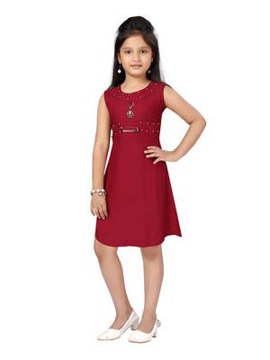 Maroon plain cotton kids-frocks 3